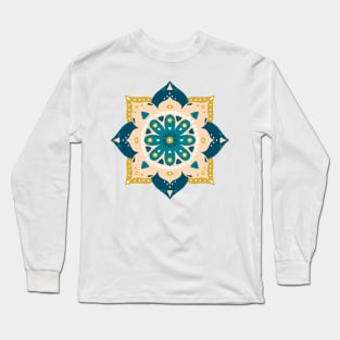 Mandala Teal and Yellow Long Sleeve T-Shirt